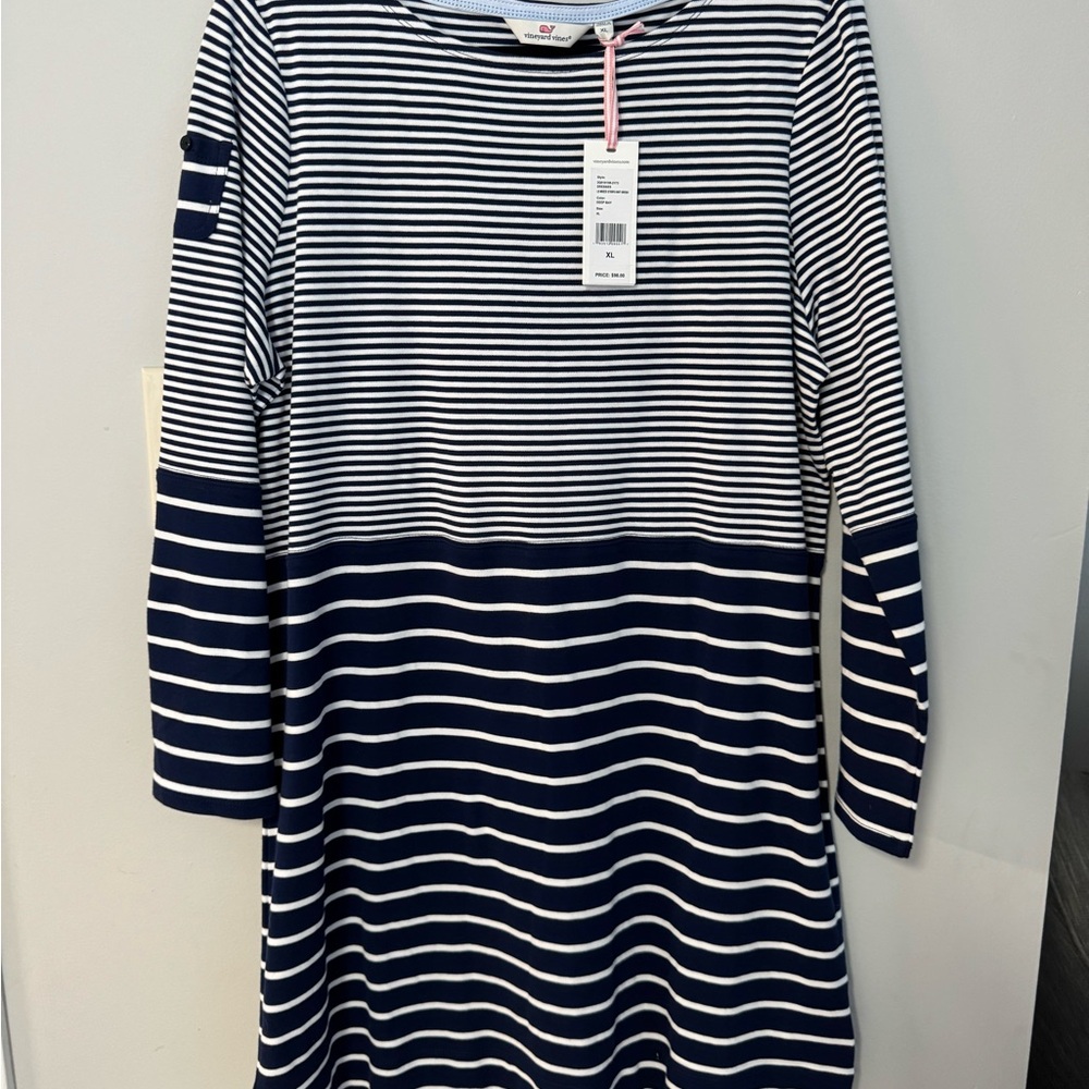 Vineyard Vines LS Mixed Stripe Knit Dress Deep Bay